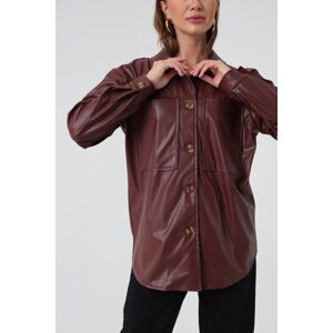 Lafaba Women's Burgundy Faux Leather Shirt