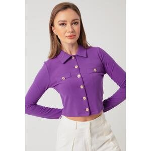 Lafaba Women's Purple Buttons Short Knitted Blouse