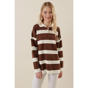 Bigdart 4512 Striped Oversize Sweater - Brown