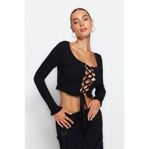 Trendyol Black Crop Eyelet Detailed Knitwear Sweater