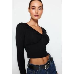 Trendyol Black Cotton Gathered Chest Fitted Regular Length Knitted Blouse
