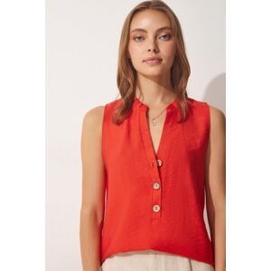 Happiness İstanbul Women's Orange Wooden Buttoned Ayrobin Blouse