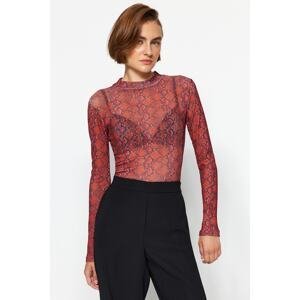 Trendyol Tile Slim Special Textured High Collar Flexible Knitted Blouse