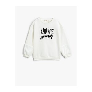 Koton Plush Detailed Sweatshirt with Embroidered Sequins Crewneck Collar with Cherry Blossom.