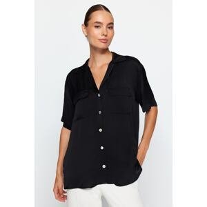 Trendyol Black Short Sleeve Satin Woven Shirt