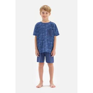 Dagi Navy Blue Metre Printed Pajama Set with Pocket Detail Shorts