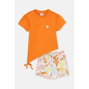 Dagi Orange Tie Detailed Short Sleeved T-shirt, Shorts Pajamas Set.