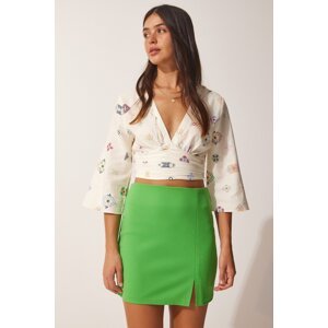 Happiness İstanbul Women's Green Slit Mini Skirt