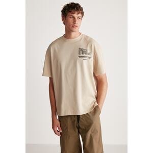 GRIMELANGE Beal Men's Oversize Fit 100% Cotton Thick Textured Printed T-shirt