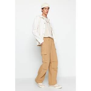 Trendyol Camel Wide-Cut Cargo Jeans with Elastic Waist