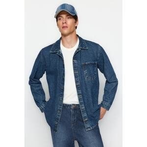 Trendyol Men's Navy Blue Green Toned Single Pocket Denim Jeans Jacket.