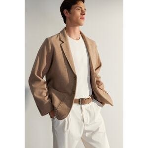 Trendyol Limited Edition Beige Men's Regular Fit Stamp Blazer Thick Winter Blazer Jacket