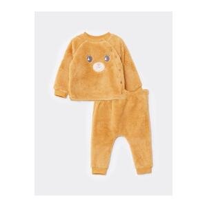 LC Waikiki Crew Neck Long Sleeved Baby Girl Plush Cardigan and Trousers 2-piece Set