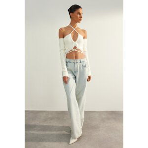 Trendyol Limited Edition Ecru Super Crop Feathered Knitwear Sweater