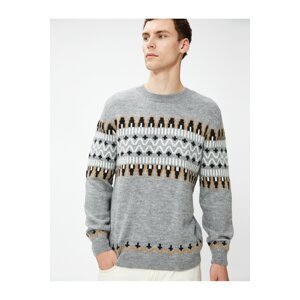 Koton Ethnic Patterned Knitwear Sweater Crew Neck Long Sleeve