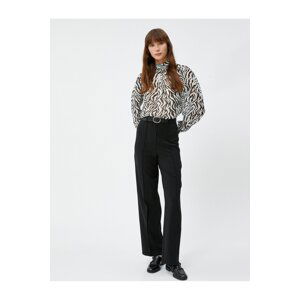 Koton Chiffon blouse with a large collar, Balloon Sleeves, Zebra Patterned