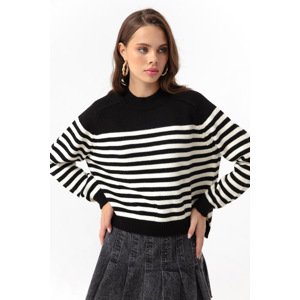 Lafaba Women's Black Turtleneck Striped Knitwear Sweater