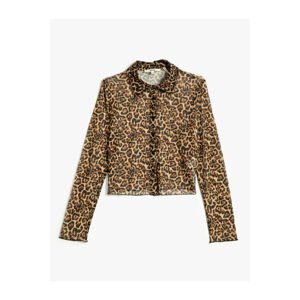 Koton Chiffon Shirt Leopard Patterned Buttoned Classic Collar Long Sleeve
