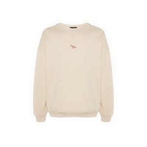 Trendyol Beige Oversize/Wide-Cut Fleece Dinosaur Embroidered Sweatshirt