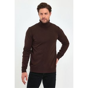 Lafaba Men's Brown Turtleneck Basic Knitwear Sweater