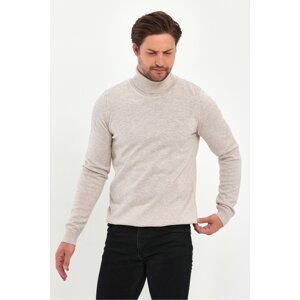 Lafaba Men's Beige Turtleneck Basic Knitwear Sweater