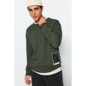 Trendyol Khaki Men's Relaxed/Comfortable Cut Art Theme Appliqued Cotton Sweatshirt