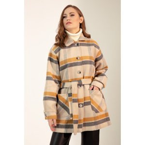 Lafaba Women's Mustard Checkered Coat