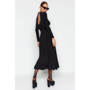 Trendyol Black Backless Skirt Flounced High Collar Maxi Length Knitted Dress