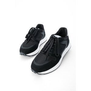 Marjin Men's Sneakers Parachute Fabric Detail Thick Sole Lace-Up Sneakers Zefira Black.