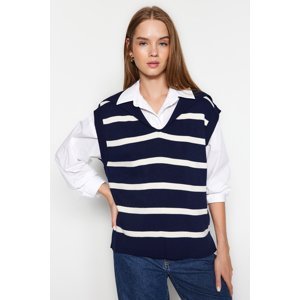 Trendyol Navy Blue Turndown Golier Pletený sveter