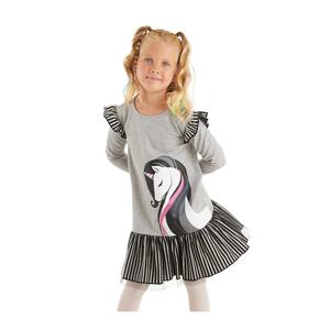 Denokids Elegant Unicorn Gray Girls' Dress