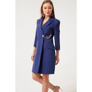 Lafaba Women's Navy Blue Chain Detailed Jacket Dress