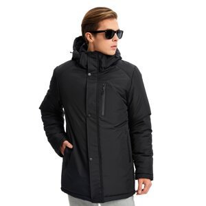 River Club Pánsky čierny fleece vnútorný odnímateľný vodný a vetruodolný zimný kabát & parka