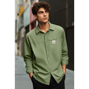 Trendyol Khaki Relaxed Comfortable Fit Label Detailed Single Pocket Gabardine Textured Shirt Jacket