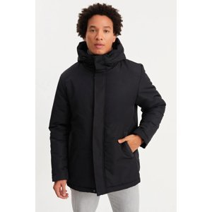 River Club Pánska čierna fleecová vodná a vetruodolná zimná bunda s kapucňou > kabát & parka.