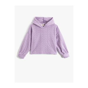 Koton Crop Hooded Basic Sweatshirt with Elastic Textured Cuffs