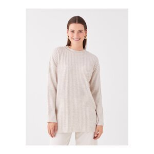 LC Waikiki Women's Crew Neck Knitwear Tunic with Patterned Long Sleeves.