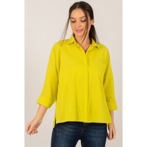 armonika Women's Neon Green Pocket Loose Linen Shirt