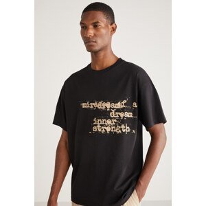 GRIMELANGE Brady Men's Oversize Fit 100% Cotton Thick Textured Printed T-shirt