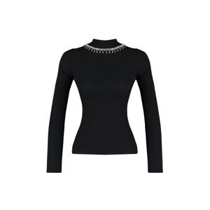 Trendyol Black Necklace Accessory High Neck Ribbed Fitted/Situated Long Sleeve Knitted Blouse