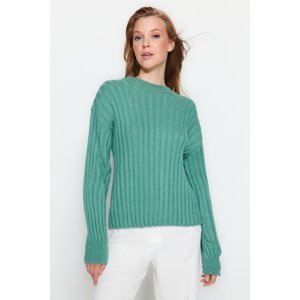 Trendyol zelený mäkký textúrovaný pletený sveter