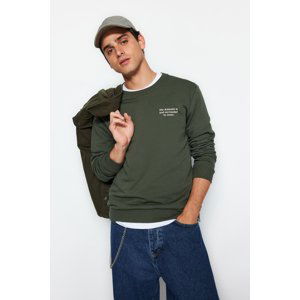 Trendyol Khaki Men's Regular/Normal Cut, Text Printed Cotton Sweatshirt