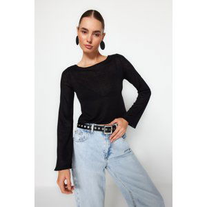 Trendyol Black Boat Neck Regular Fit Crop Knitted Blouse