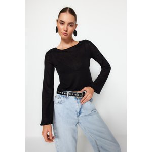 Trendyol Black Boat Neck Regular Fit Crop Knitted Blouse