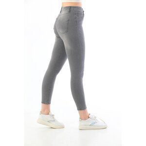 BİKELİFE Gray Nail Detail Plus Size High Waist Lycra Denim Trousers.