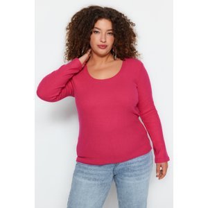 Trendyol Curve Pink Corded Knitted Blouse