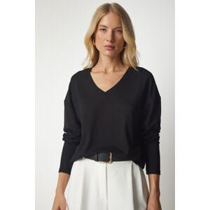 Happiness İstanbul Women's Black V-Neck Knitwear Blouse