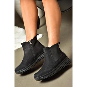 Fox Shoes R555400201 Black Genuine Leather Nubuck Women's Boots