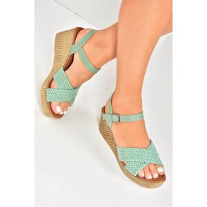 Fox Shoes Green Fabric Wedge Heels Women's Shoes