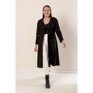 Autor: Saygı Zipper vpredu, korálkový kabát s kapucňou plus veľkosti semišový kabát čierny s bočnými vreckami.